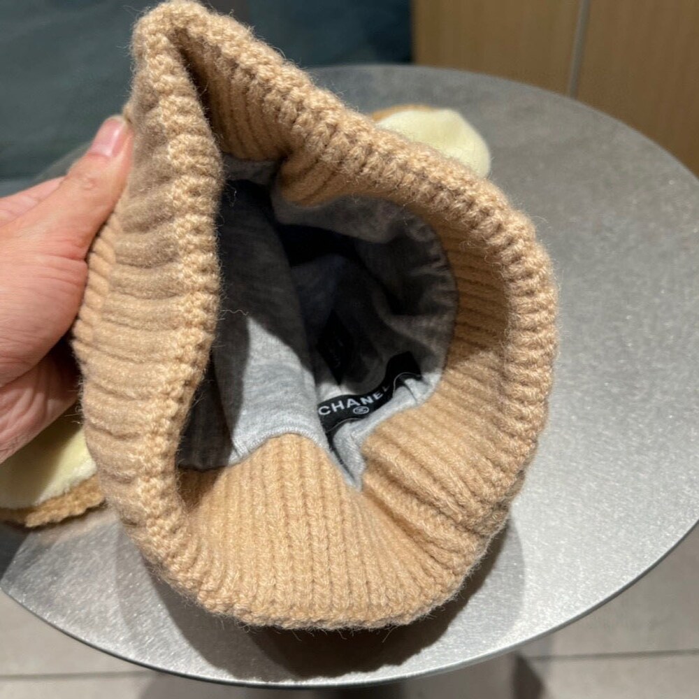 Chanel Bunny Ear Ribbed Knit Beanie in Camel - Picture 2 of 5